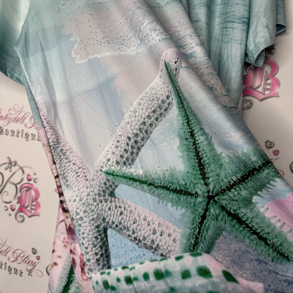 Model France beach scene tshirt starfish ocean bling diamond details sparkly y2k - Picture 15 of 15